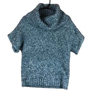 Niotto Womens Sweater Blue Cowl Neck Short Sleeve Wool Blend Ribbed Small